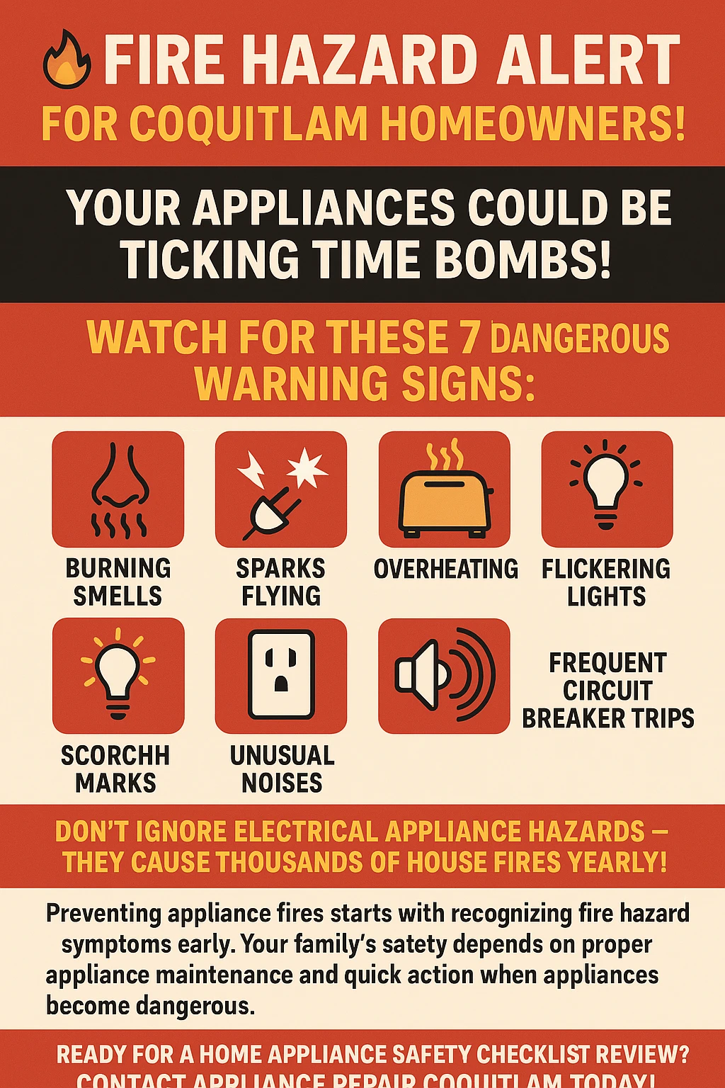 Infographic about appliance fire hazards and prevention key takeaways