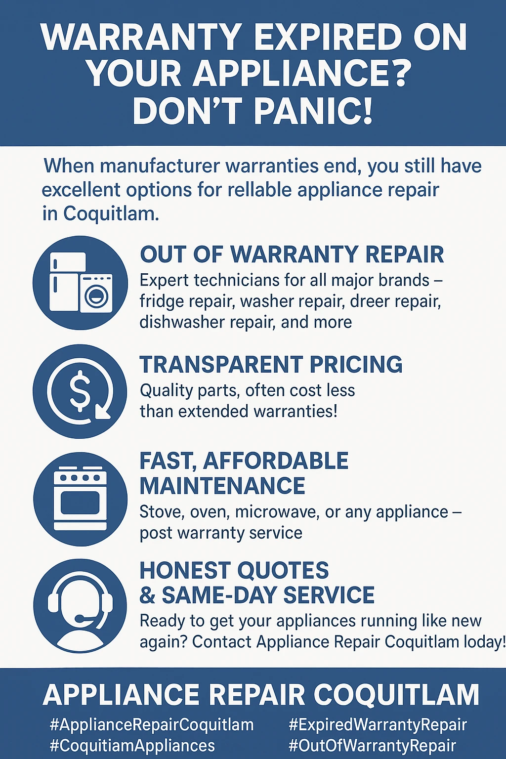 Infographic summarizing key takeaways for out-of-warranty appliance repair.