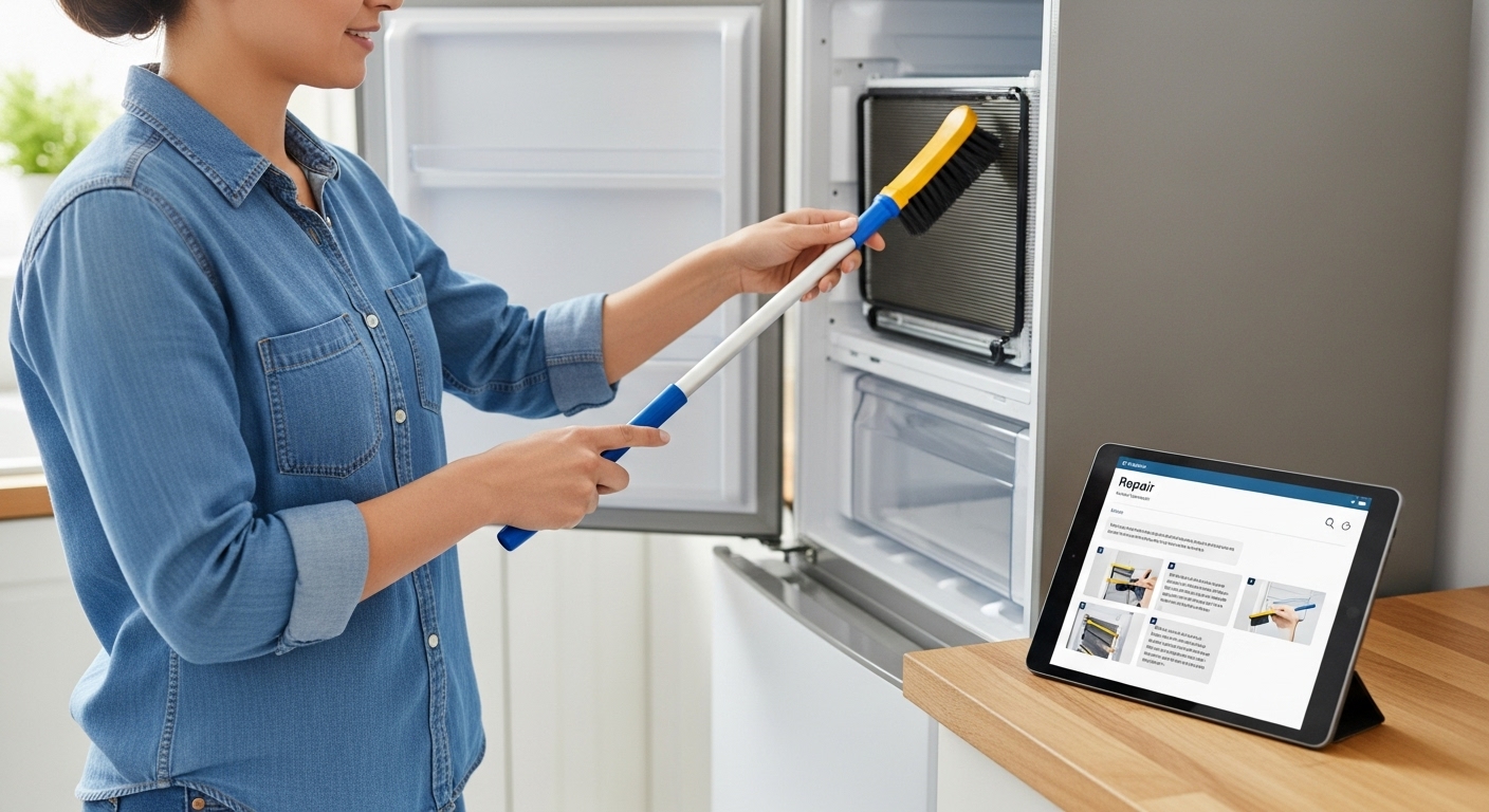 Homeowner attempting a DIY appliance repair in Coquitlam.