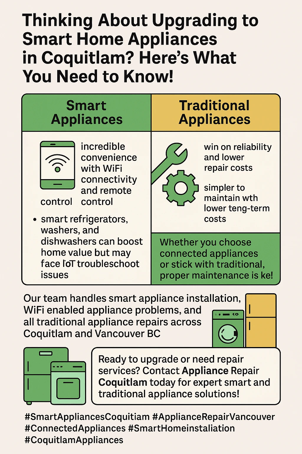 Infographic summary of key differences between smart and traditional appliances