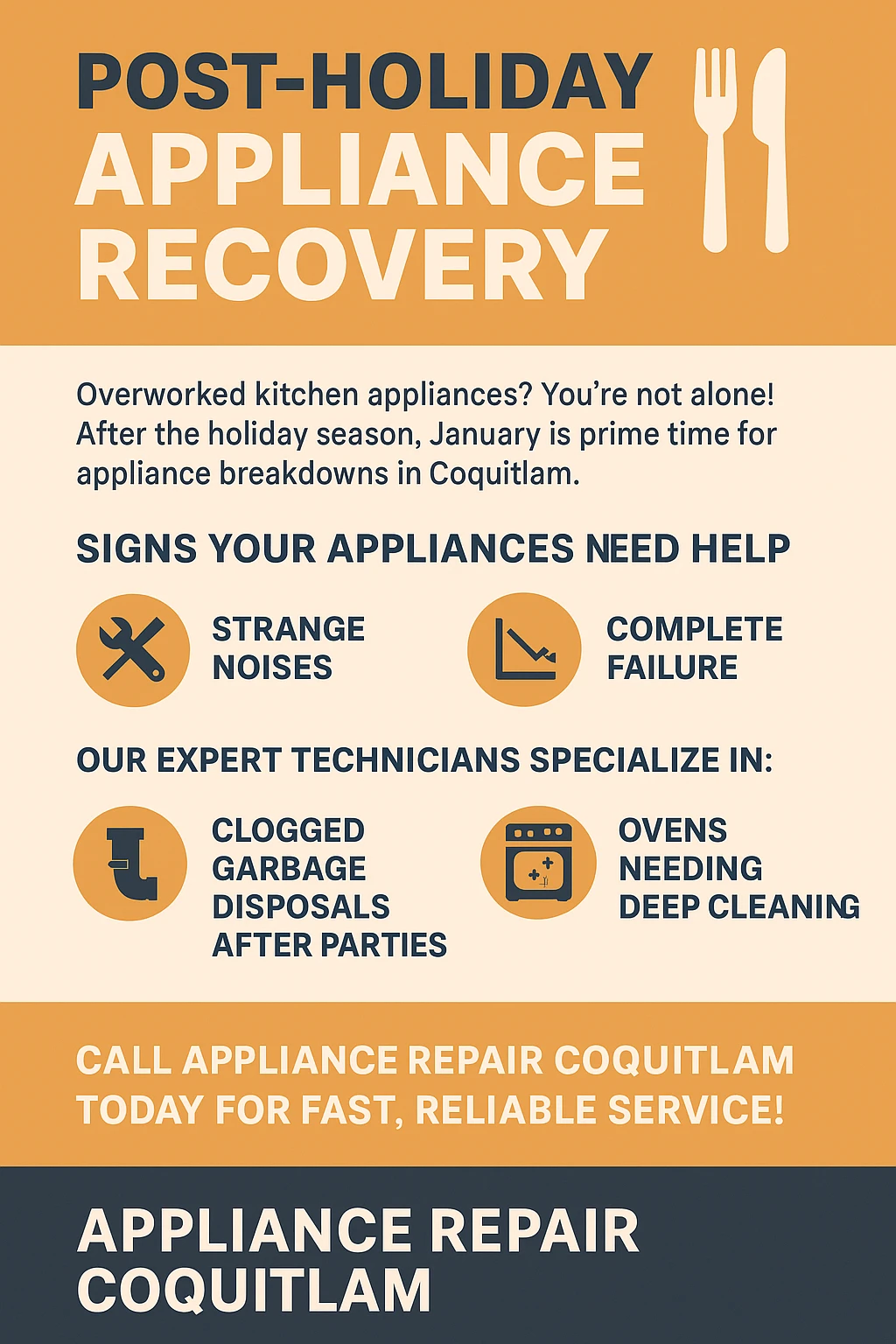 Infographic with tips for post-holiday appliance repair in Coquitlam