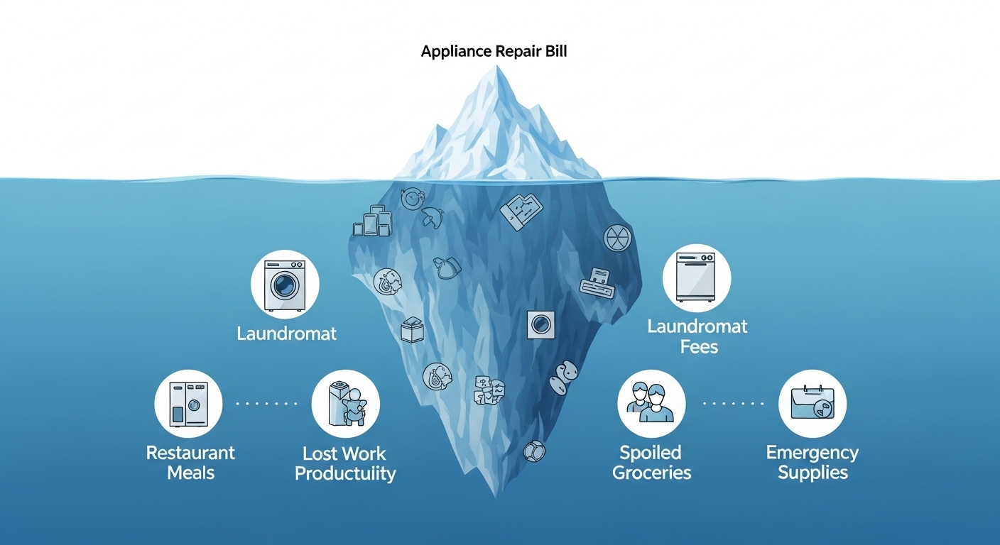 Iceberg diagram showing the hidden costs of appliance downtime below the surface