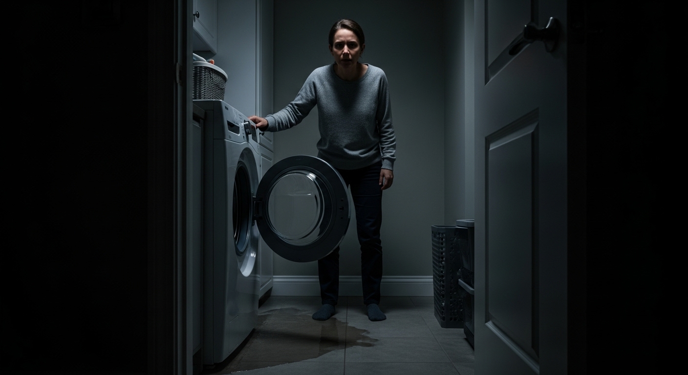 Homeowner looking stressed at a broken home appliance