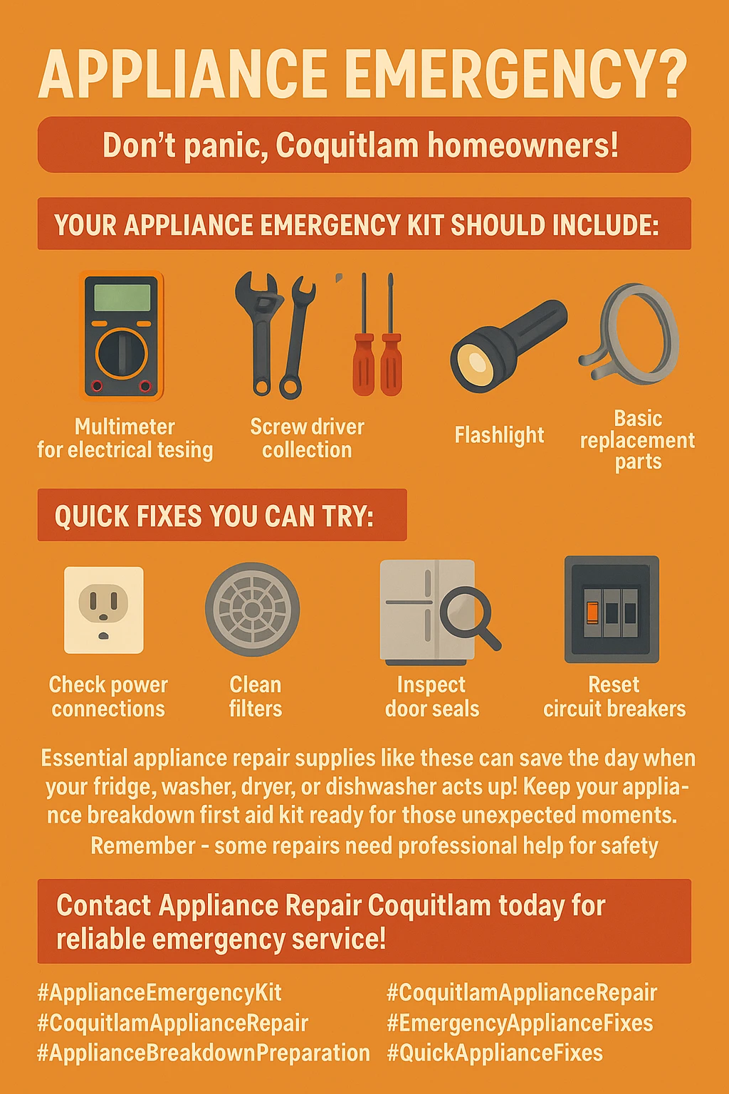 Infographic showing the benefits of an appliance emergency kit in Coquitlam