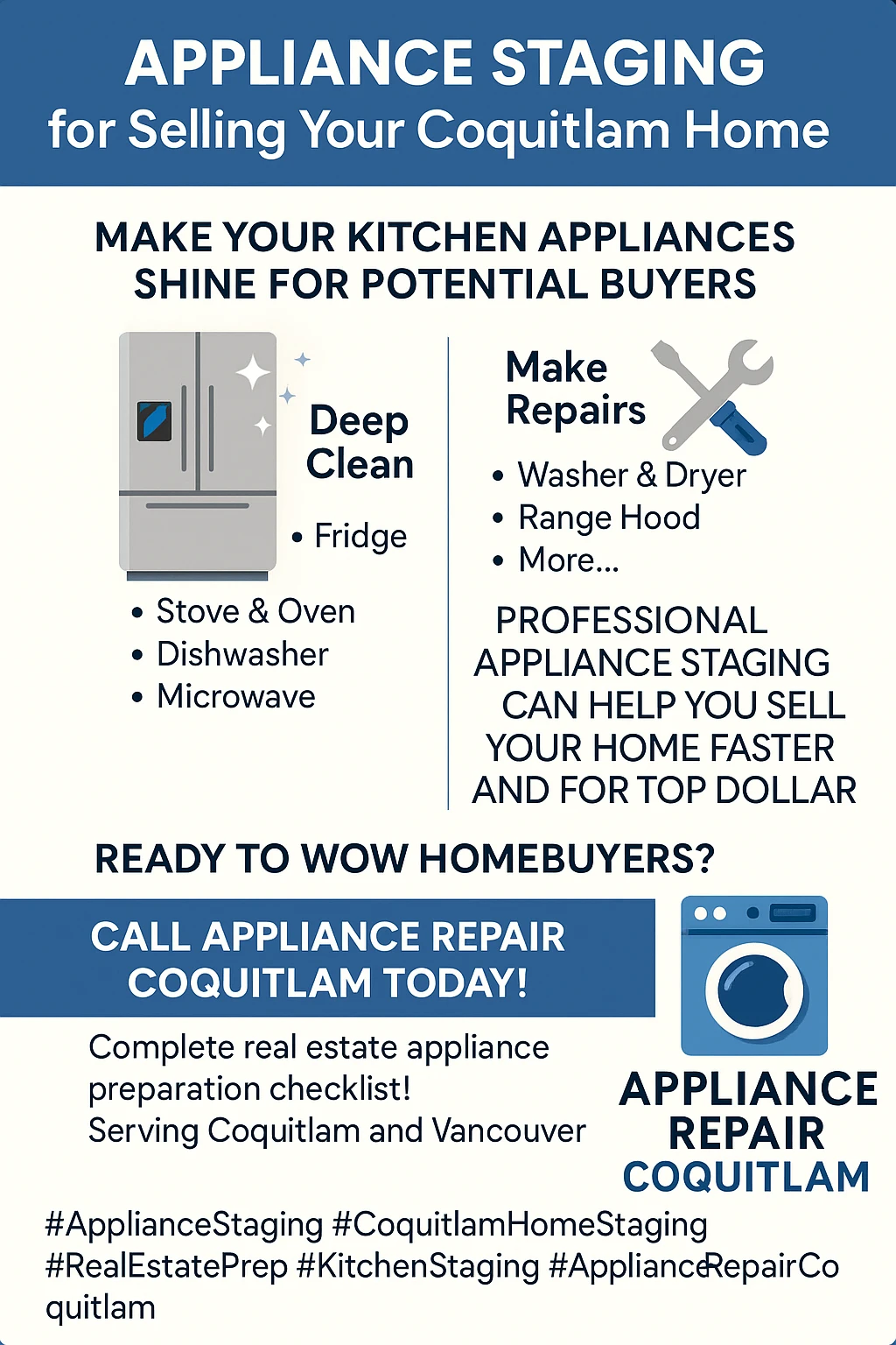 Infographic showing key benefits of appliance staging for home sales in Coquitlam