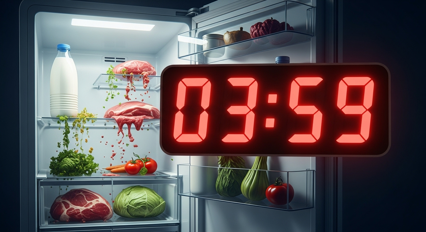 Timeline showing food spoilage in a refrigerator that has failed