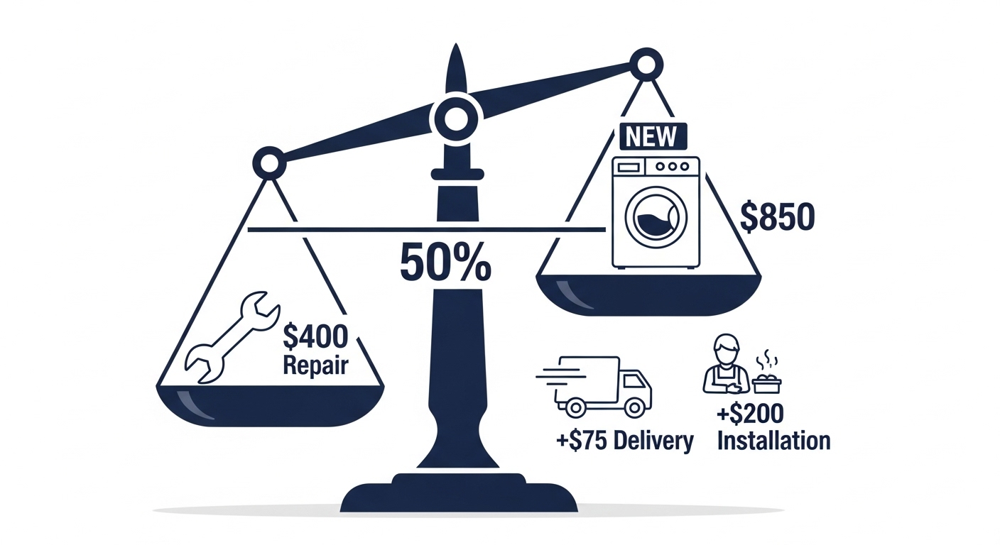 Infographic explaining the 50% rule for appliance repair