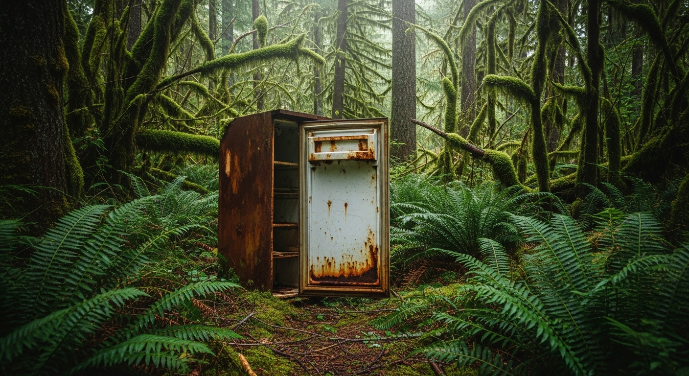 An old appliance improperly dumped in a BC forest