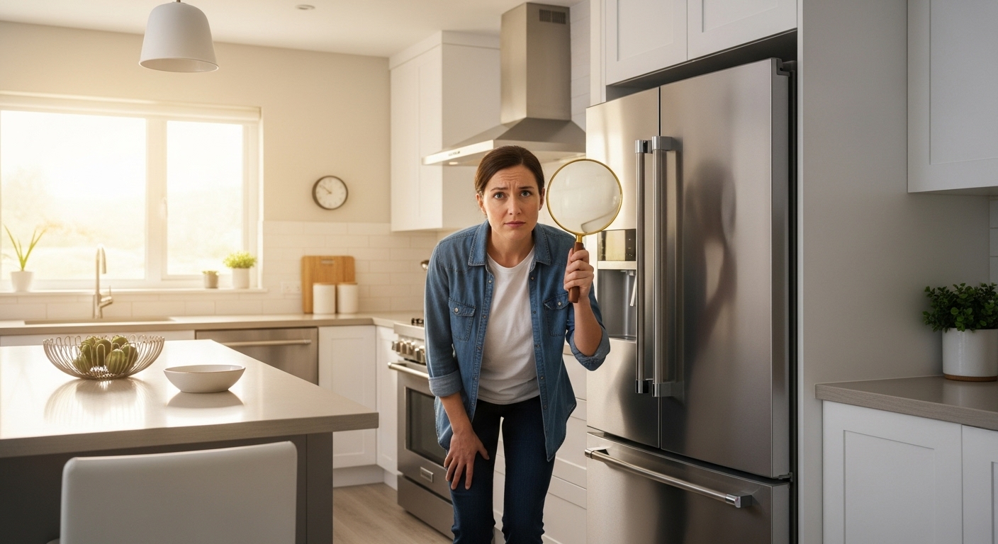 Appliance noise detective listening to a refrigerator