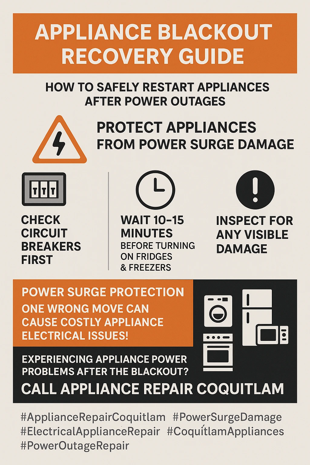 Infographic on preventing appliance power surge damage in Coquitlam