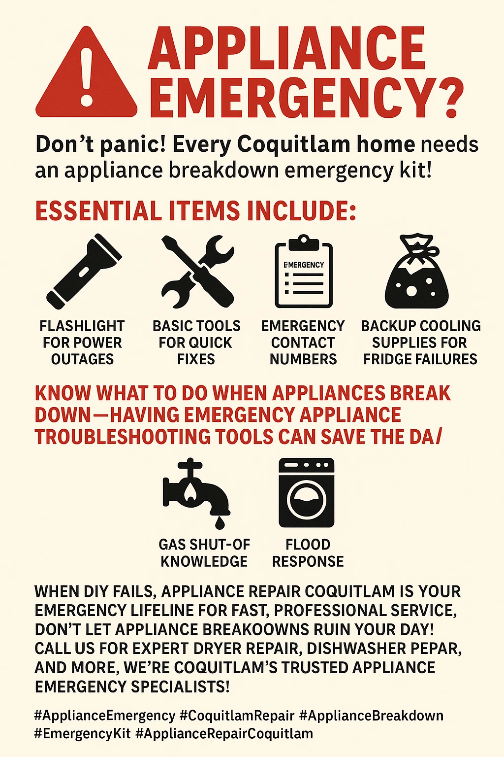 Appliance emergency kit essentials infographic