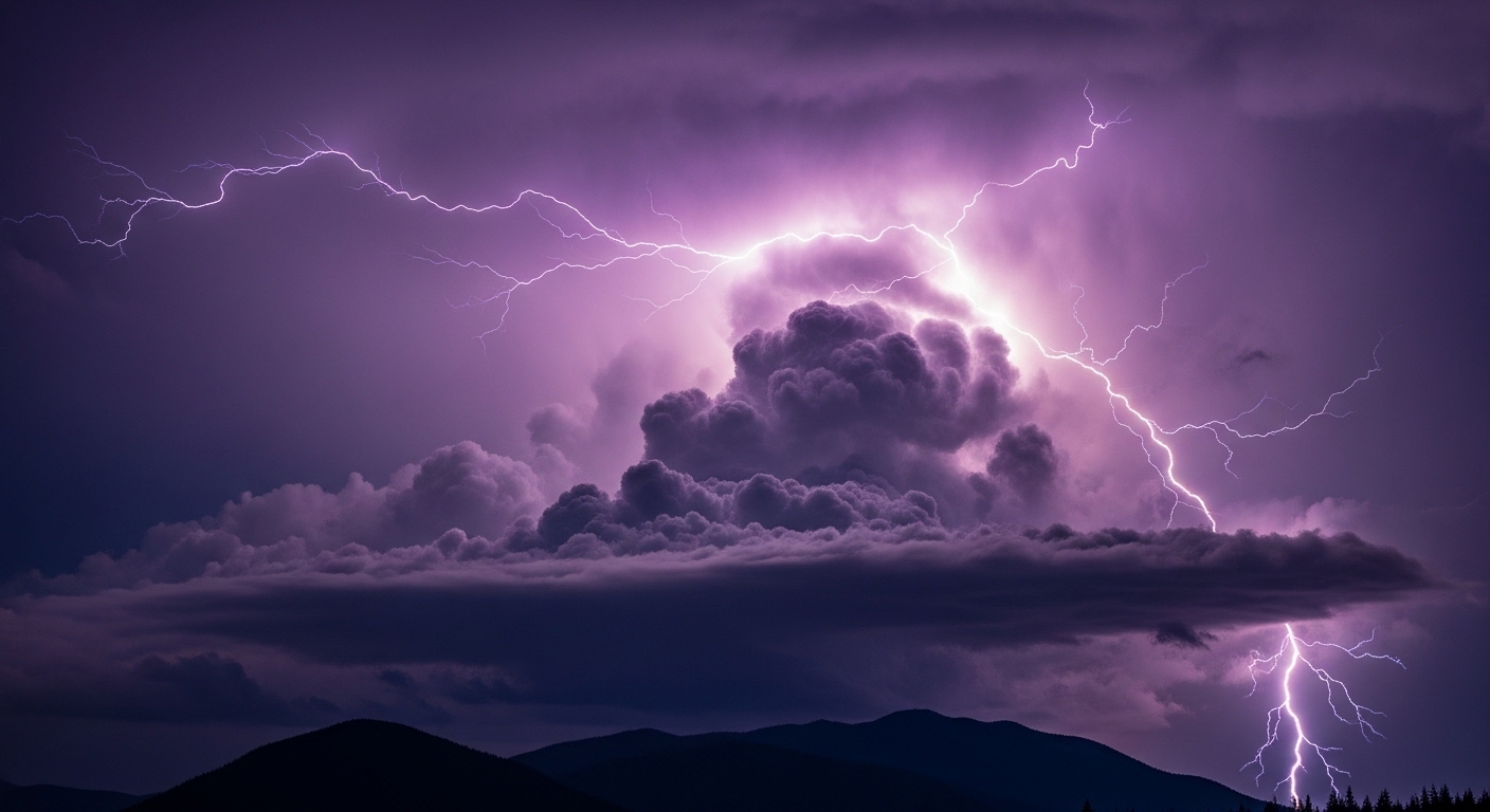 Coquitlam lightning storm over mountain landscape