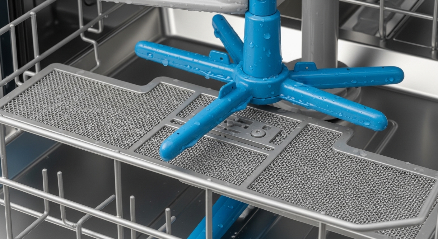 Dishwasher interior spray arm and filter inspection