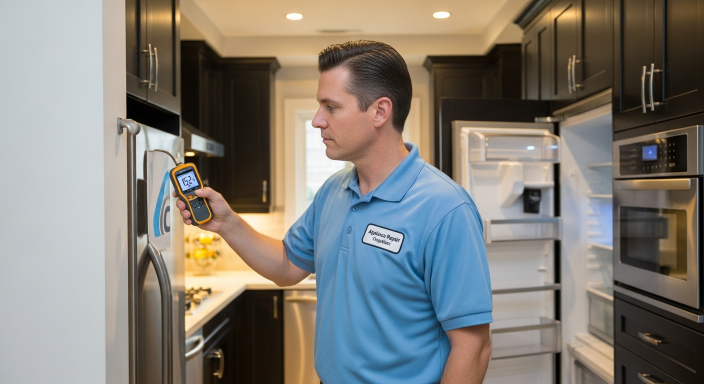 Appliance technician performing moisture meter inspection