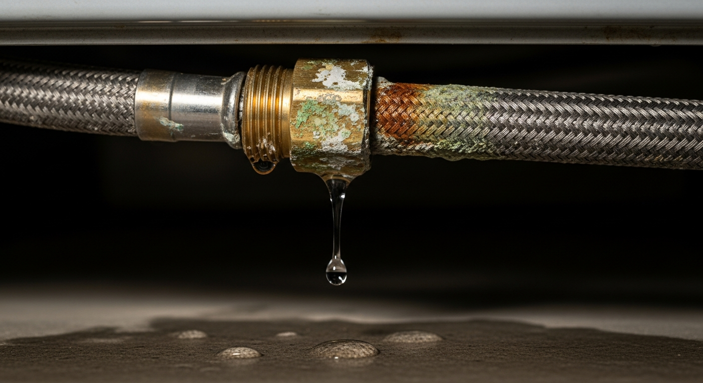 Leaking washing machine hose connection