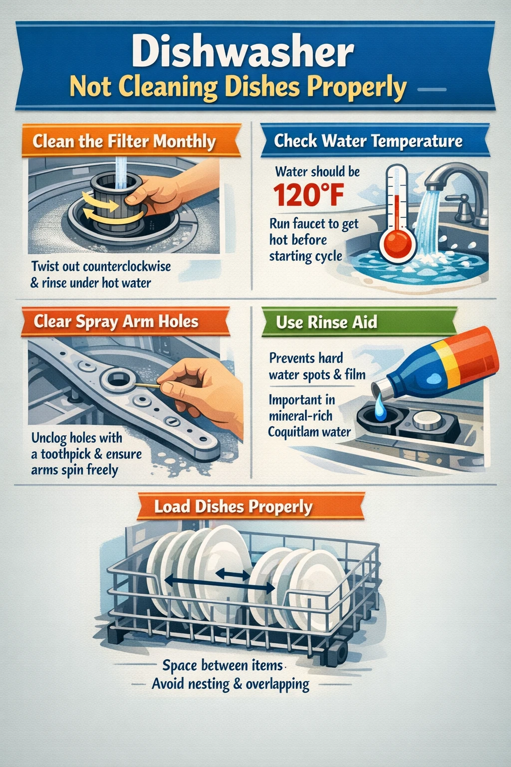 Dishwasher not cleaning dishes key takeaways infographic