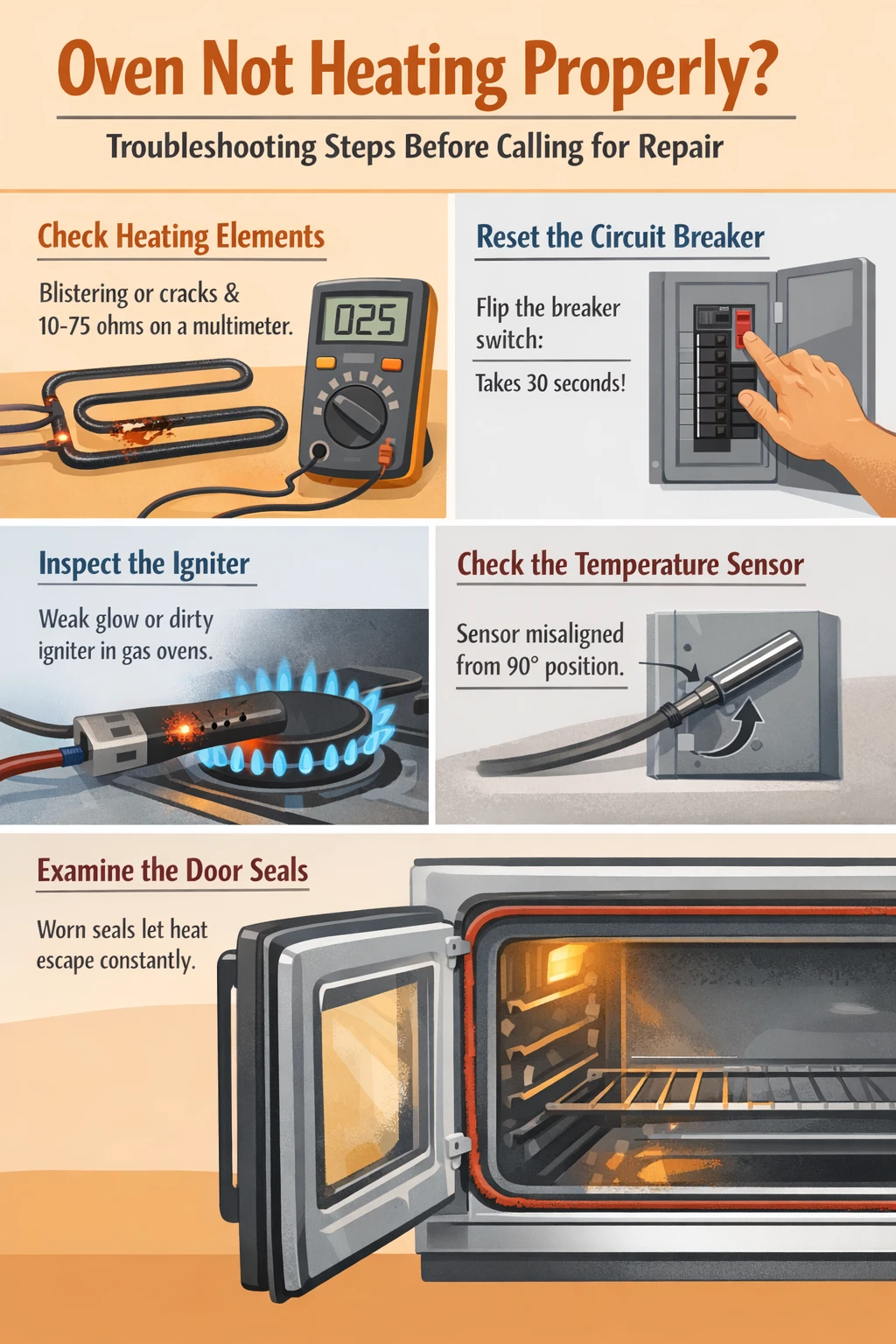 Oven not heating properly key takeaways infographic