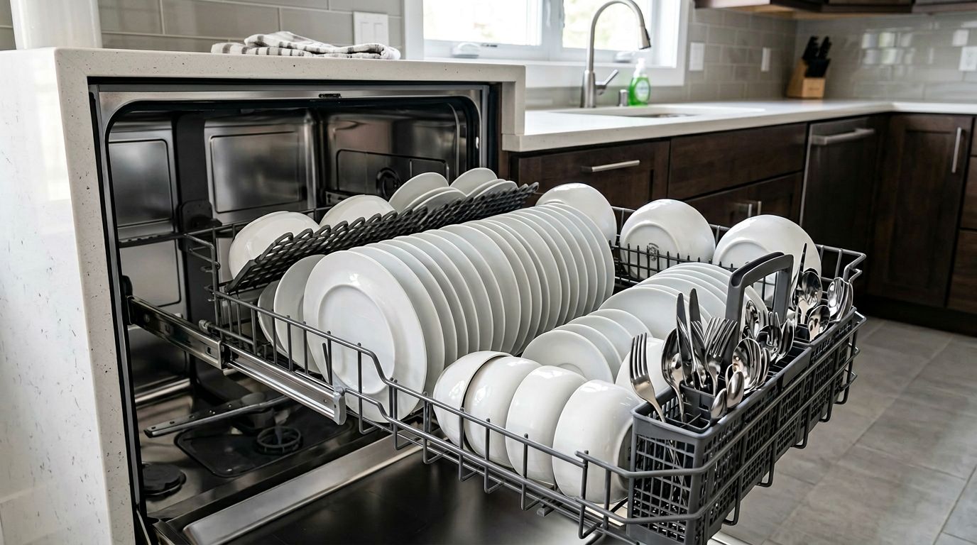 Properly loaded dishwasher rack organization