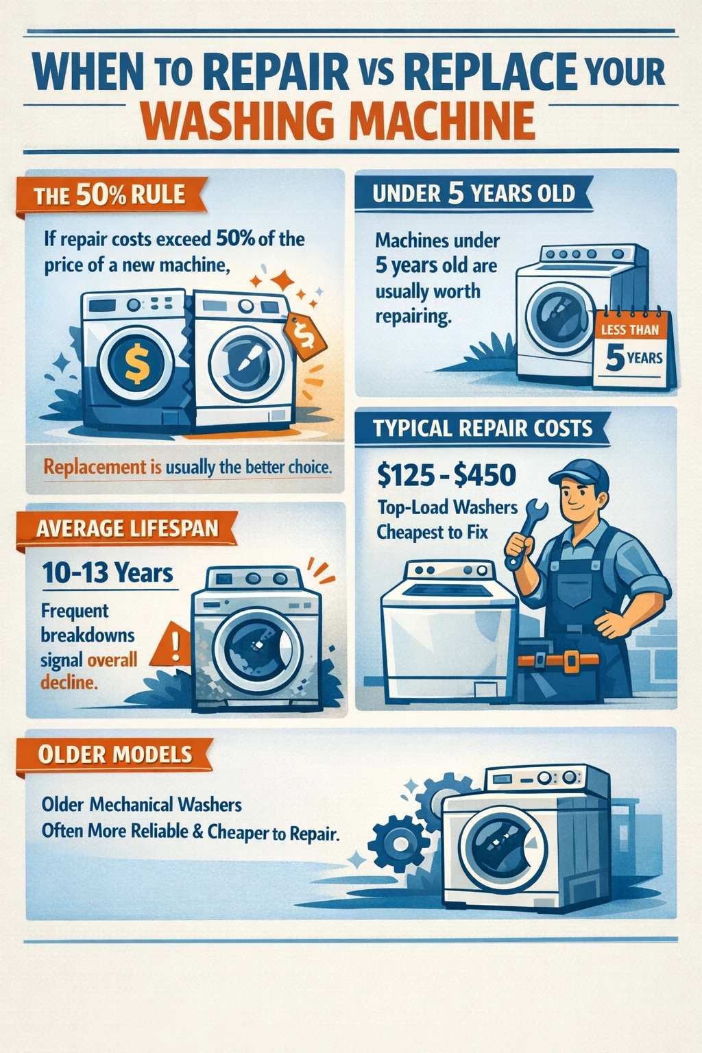 Repair vs Replace Washing Machine Infographic