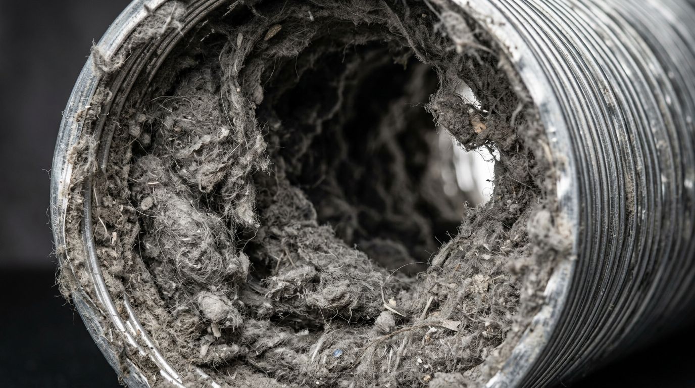 Clogged dryer vent lint buildup
